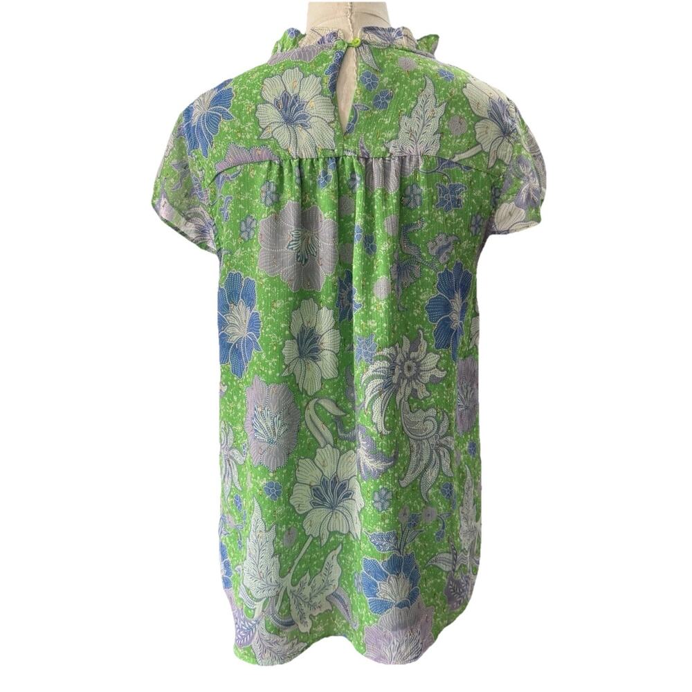 Joie Bright Green Floral Blouse Ruffle Flowy Career Casual Top size small - Picture 4 of 14